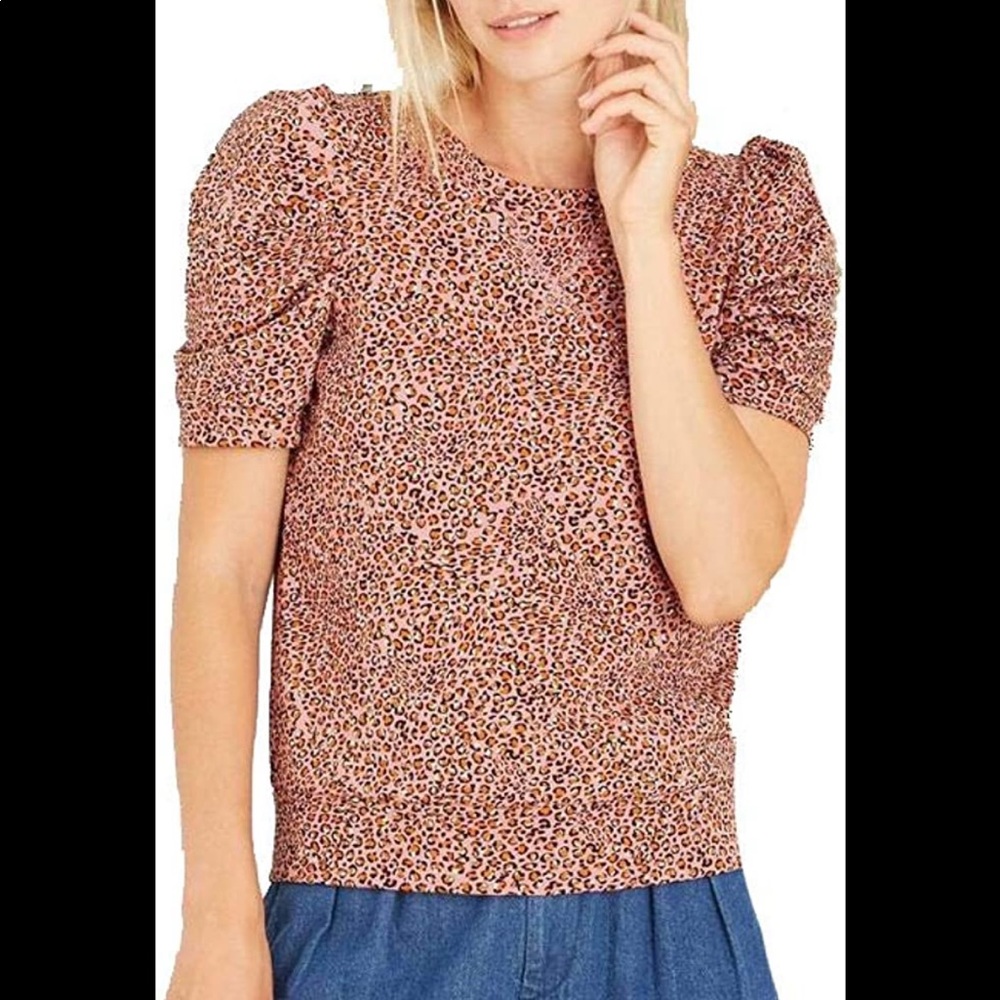 Pink animal print puff sleeve sweat shirt size medium
